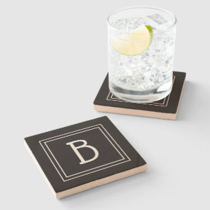 Posavasos De Piedra Diseño moderno monogramado negro y blanco inicial