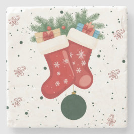 Posavasos De Piedra Diseño navideño de calcetines y regalos lindos de