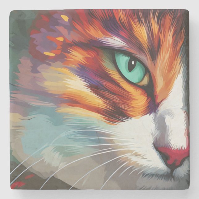 Posavasos De Piedra Diseño ocular del gato (Anverso)