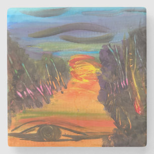 Posavasos De Piedra Diseño pintado a mano Horizonte Soulful
