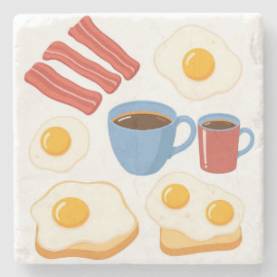 Posavasos De Piedra Diseño plano moderno de tostadas y café de huevo d