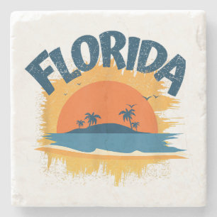 Posavasos De Piedra Diseño Retro Vintage de Camiseta de Florida Sunshi
