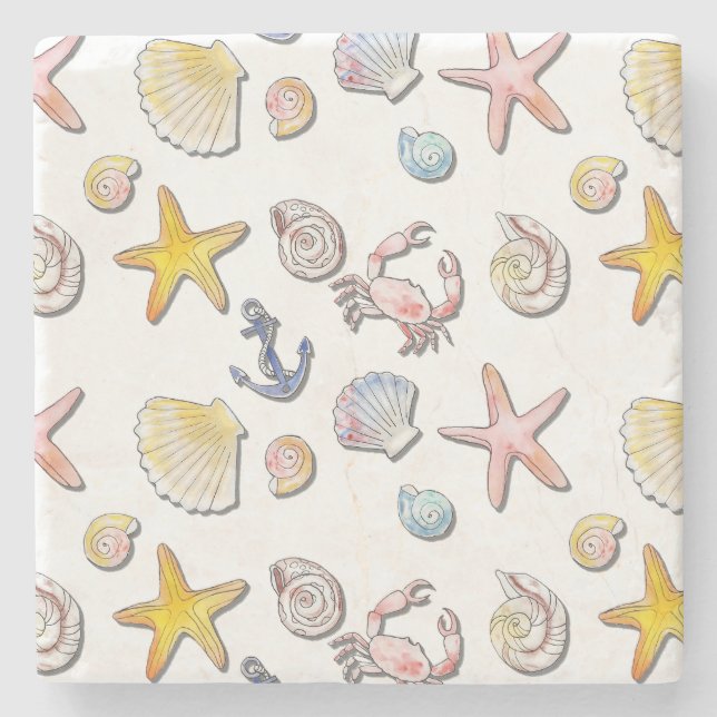 Posavasos De Piedra Diseño sencillo de playa (Anverso)