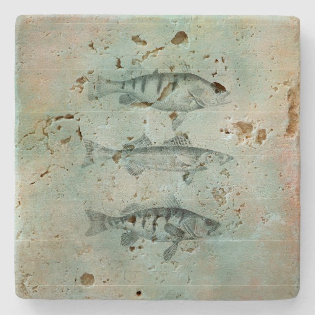 Posavasos De Piedra Diseño texturizado madera de los pescados de la (Anverso)