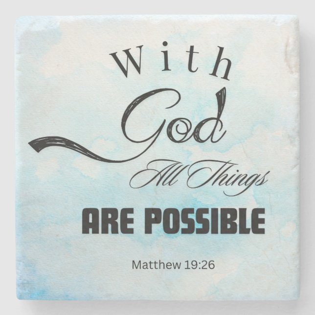 Posavasos De Piedra Diseño tipográfico Mateo 19:26 (Anverso)