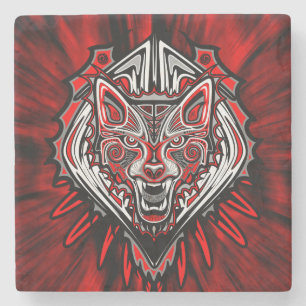 Posavasos De Piedra Diseño Totémico Tribal Haida de Lobo