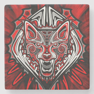 Posavasos De Piedra Diseño Totémico Tribal Haida de Lobo