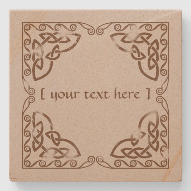 Posavasos De Piedra Diseño tribal de Knot celta Versión curvada marrón (Anverso)