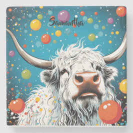 Posavasos De Piedra Divertidas vacas escocesas en Highland con burbuja