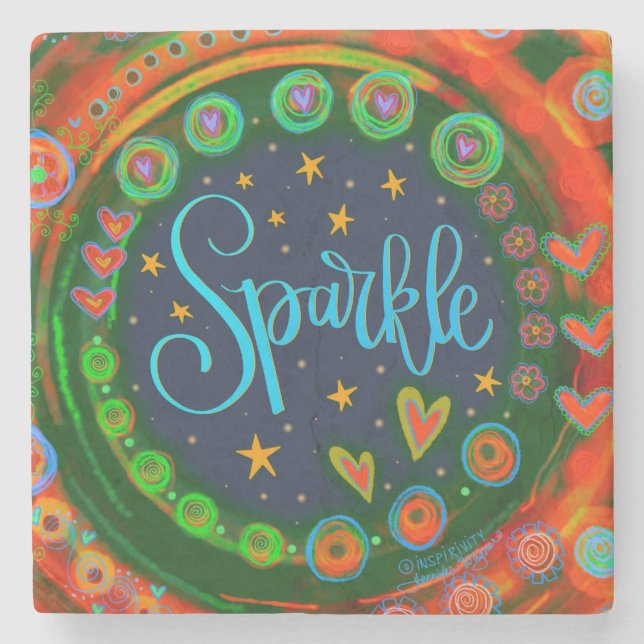 Posavasos De Piedra Divertido esparkle Stars Hearts Whimsical (Anverso)