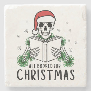 Posavasos De Piedra Divertido Esqueleto de Lectura de Navidad Reservad