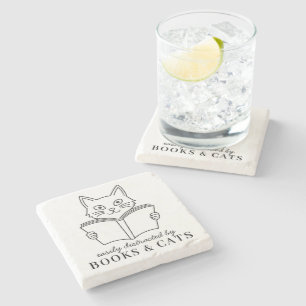 Posavasos De Piedra Divertido Fácilmente Distraído Por Libros & Gatos