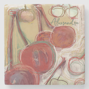 Posavasos De Piedra Divertido Monograma mano traza negrita cerezo rojo