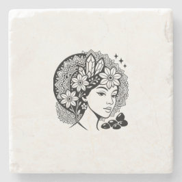 Posavasos De Piedra Divina Mandala Art Floral Crystal Goddess