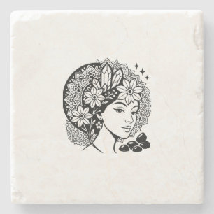 Posavasos De Piedra Divina Mandala Art Floral Crystal Goddess