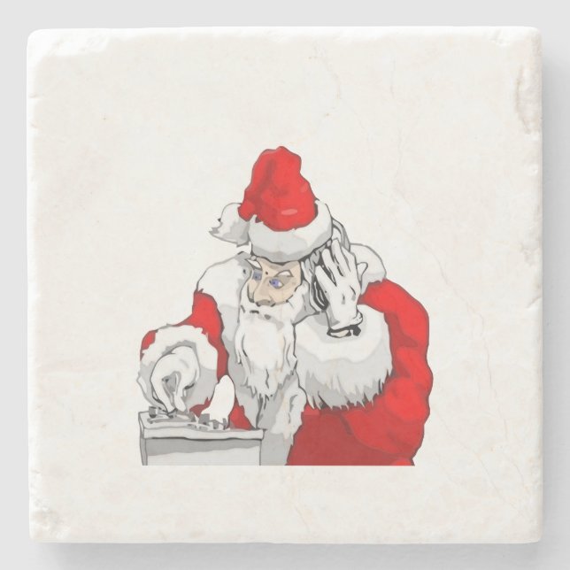 Posavasos De Piedra DJ Santa Claus Mezclando La Pista Fiesta De Navida (Anverso)