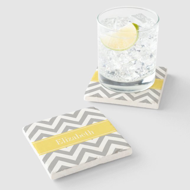 Posavasos De Piedra Dk Gray White LG Chevron Pineapple Name Monograma (Lateral)