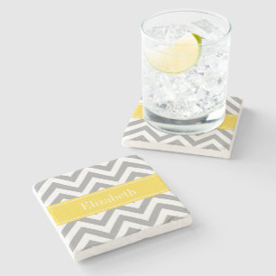 Posavasos De Piedra Dk Gris Blanco LG Chevron Piña Monograma Nombre