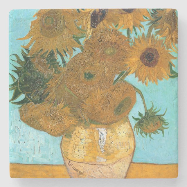 Posavasos De Piedra Doce girasoles en una bolsa (pintura de vida fija) (Anverso)