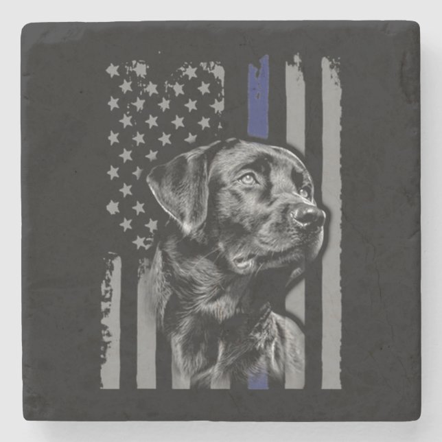Posavasos De Piedra Dog Lover | Línea delgada de la bandera norteameri (Anverso)
