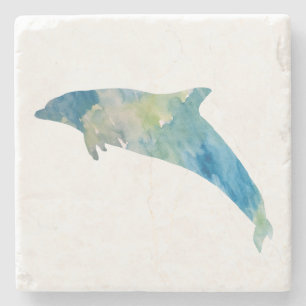 Posavasos De Piedra Dolphin Watercolor Rustic Beach Decoración