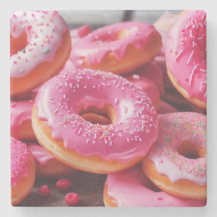 Posavasos De Piedra Donuts de fresa rosada