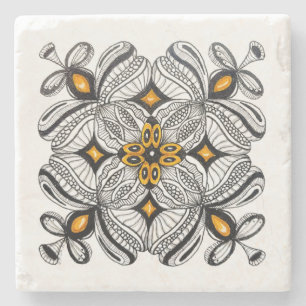 Posavasos De Piedra Doodle inspirado en azulejos marroquíes