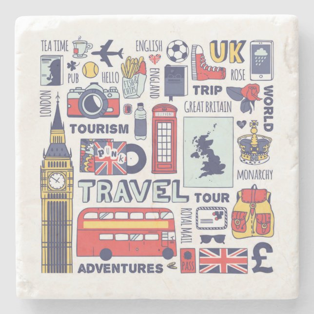 Posavasos De Piedra Doodles del viaje de Inglaterra (Anverso)
