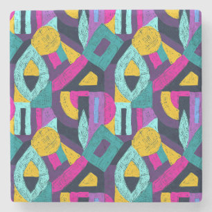 Posavasos De Piedra Doodles retro: arte pop geométrico.