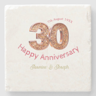Posavasos De Piedra Dorado Metálico 30º Feliz aniversario agregar nomb