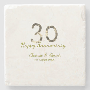 Posavasos De Piedra Dorado Metálico 30 Feliz aniversario agregar nombr