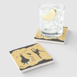 Posavasos De Piedra Dos bailarinas de ballet y música en color beige d