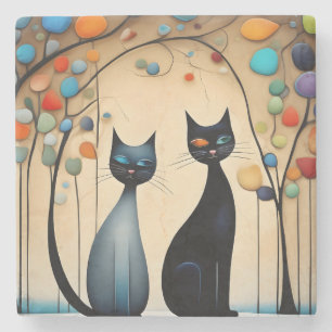 Posavasos De Piedra Dos gatos encantadores