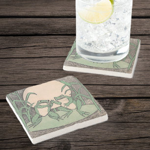 Posavasos De Piedra Dos ranas verdes divertidas vintage amor luna