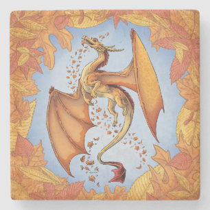 Posavasos De Piedra Dragón anaranjado del arte de la fantasía de la