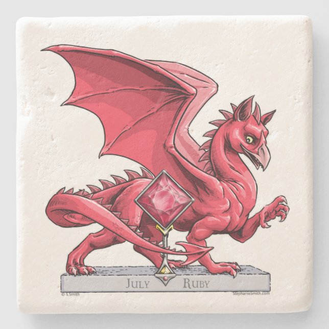 Posavasos De Piedra Dragón Birthstone de julio: Ruby (Anverso)
