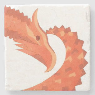 Posavasos De Piedra dragón cardíaco naranja sobre blanco