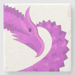 Posavasos De Piedra Dragón cardíaco púrpura brillante en blanco