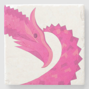 Posavasos De Piedra Dragón cardiaco rosa caliente en blanco