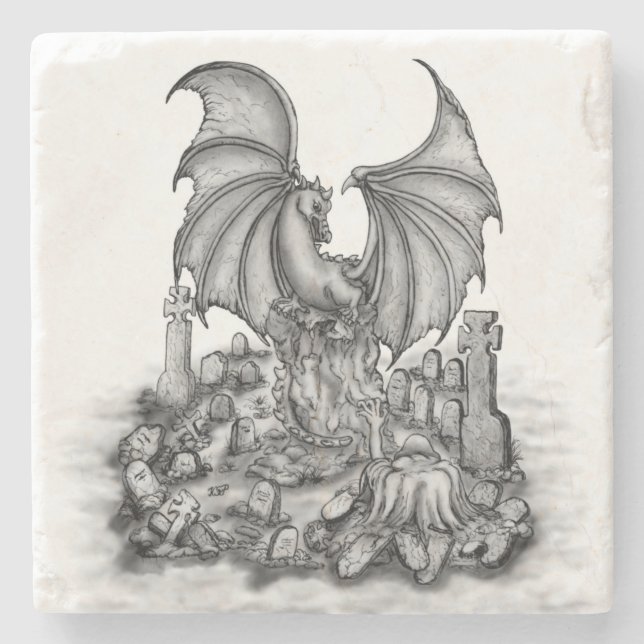 Posavasos De Piedra Dragón con zombi (Anverso)