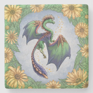 Posavasos De Piedra Dragón de arte de fantasía natural de verano