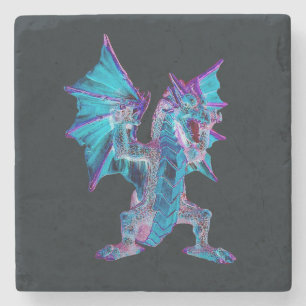 Posavasos De Piedra Dragón de Fuego Azul Fantasía