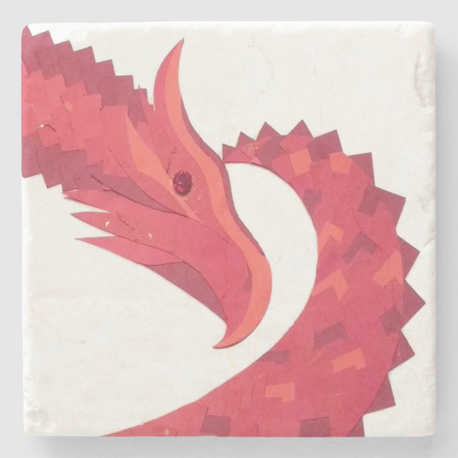 Posavasos De Piedra Dragón del corazón rojo en blanco (Anverso)