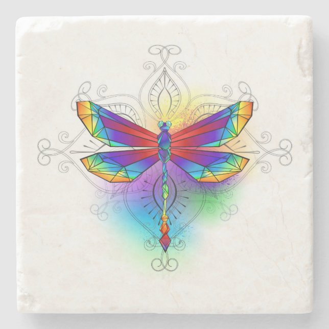 Posavasos De Piedra Dragón poligonal arcoiris (Anverso)