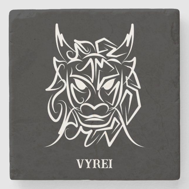 Posavasos De Piedra Dragón tribal blanco y negro (Anverso)