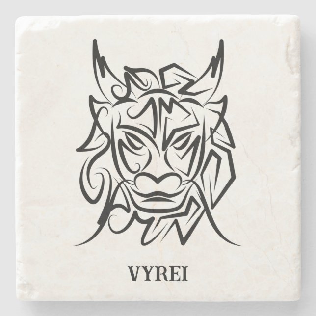 Posavasos De Piedra Dragón tribal blanco y negro (Anverso)