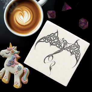 Posavasos De Piedra Dragón Tribal Celta Entrelazado Negro Blanco Fanta