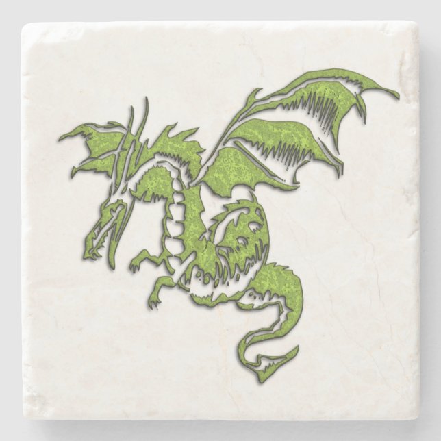 Posavasos De Piedra Dragón verde en plata (Anverso)