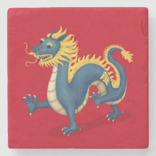 Posavasos De Piedra Dragón Zodiaco Chino Cute Rótulo Astrológico Rojo