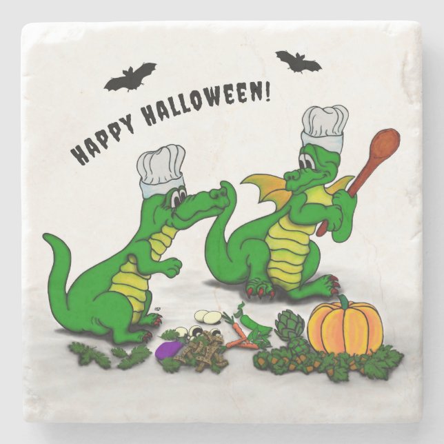 Posavasos De Piedra Dragones - ¡Feliz Halloween! Hoy cocinaré (Anverso)